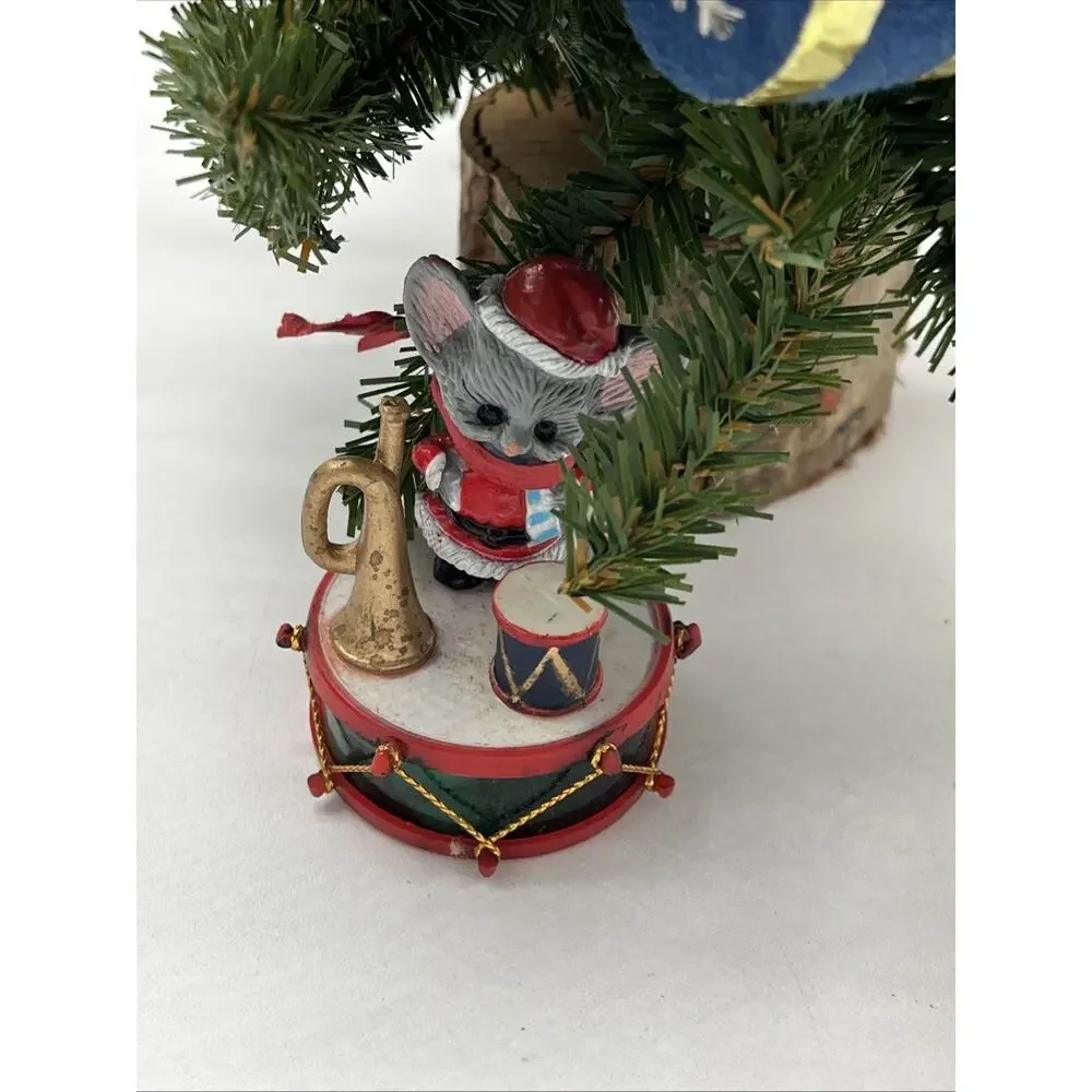 Vintage 19” Decorated Table Christmas Tree Wooden, Flocked & Folk Art Ornaments